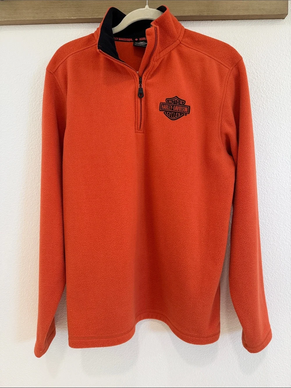 Harley-Davidson Men's Orange Quarter-Zip Fleece with Black Trim